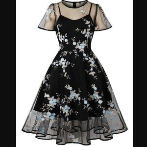 Zapava Swing Black 1950s Dress with Embroidery Size M NWOT